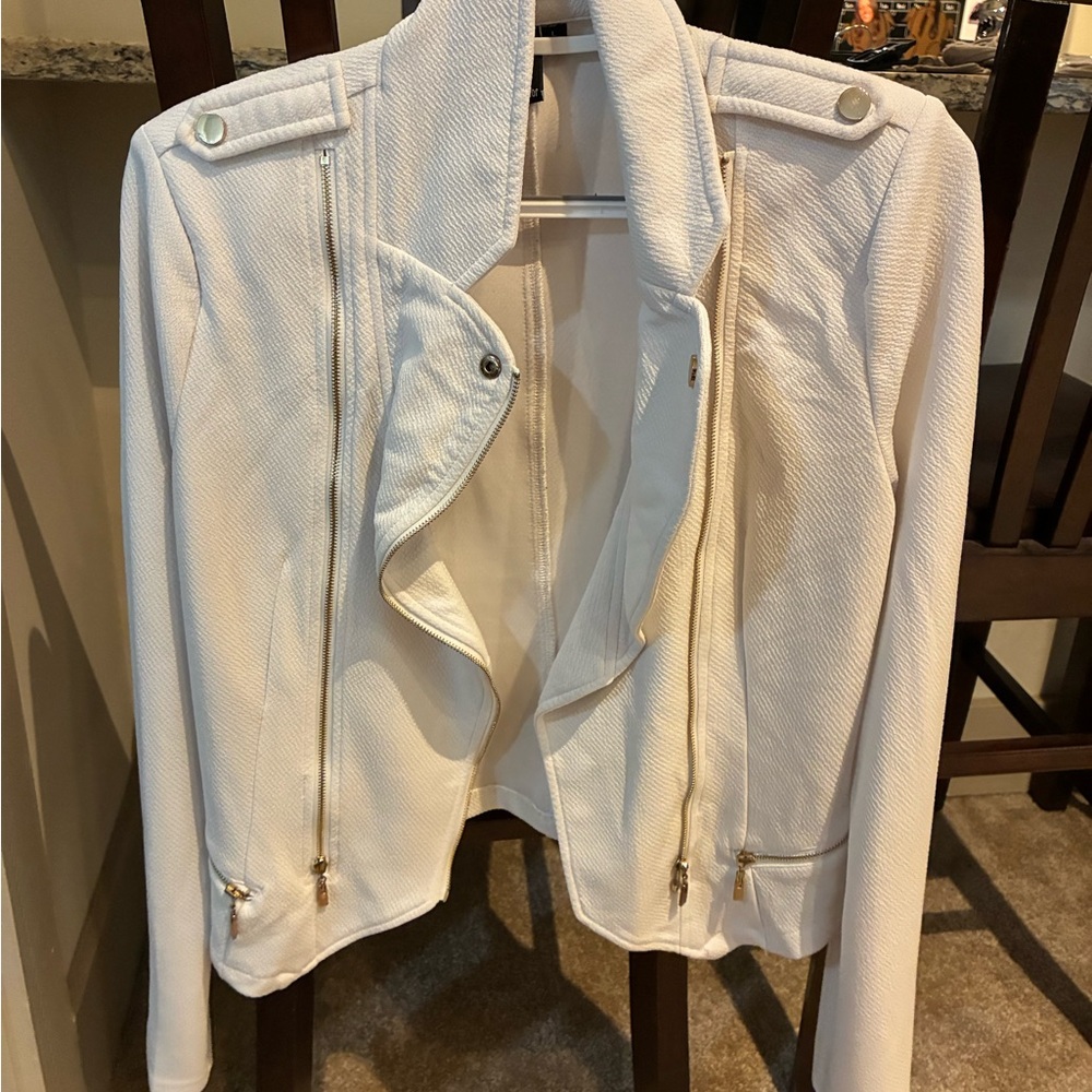 Windsor White Textured Moto Jacket with Gold Hardware